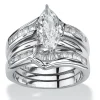 Palmbeach Jewelry Sterling Silver Marquise Shaped Cubic Zirconia 3 Piece Bridal Ring Set Sizes 6-10
