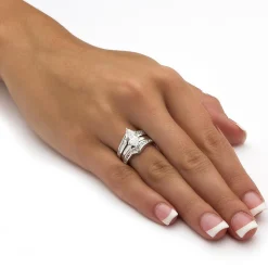 Palmbeach Jewelry Sterling Silver Marquise Shaped Cubic Zirconia 3 Piece Bridal Ring Set Sizes 6-10