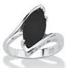 Palmbeach Jewelry Sterling Silver Marquise Shaped Natural Black Onyx Bypass Ring Sizes 5-12