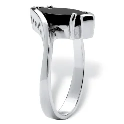 Palmbeach Jewelry Sterling Silver Marquise Shaped Natural Black Onyx Bypass Ring Sizes 5-12