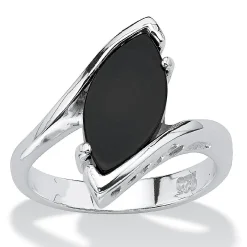 Palmbeach Jewelry Sterling Silver Marquise Shaped Natural Black Onyx Bypass Ring Sizes 5-12