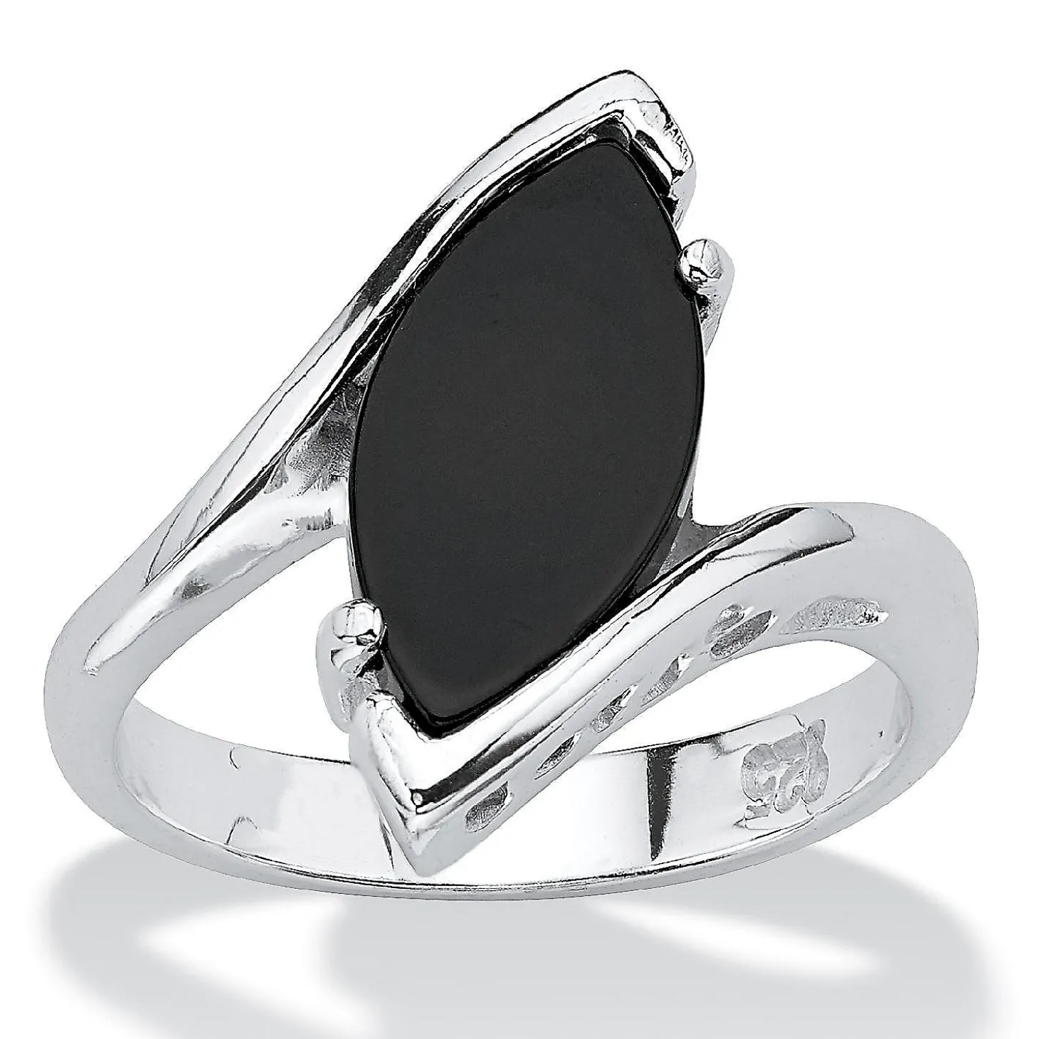Palmbeach Jewelry Sterling Silver Marquise Shaped Natural Black Onyx Bypass Ring Sizes 5-12