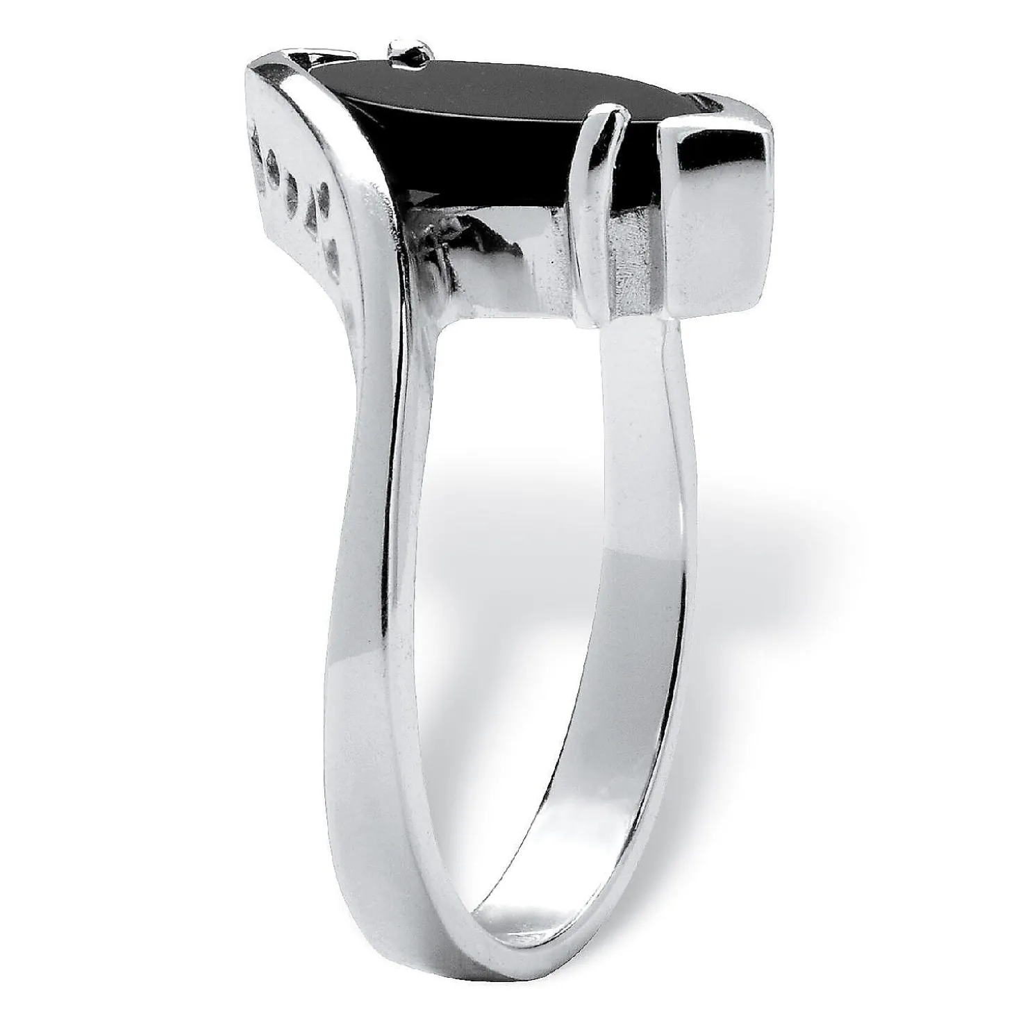 Palmbeach Jewelry Sterling Silver Marquise Shaped Natural Black Onyx Bypass Ring Sizes 5-12