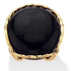 Palmbeach Jewelry Yellow Gold-Plated Natural Black Onyx Cabochon Pillow Ring Sizes 6-10