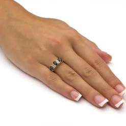 Palmbeach Jewelry Yellow Gold-Plated Sterling Silver Oval Cut Genuine Blue Sapphire And Diamond Accent Ring Sizes 5-10