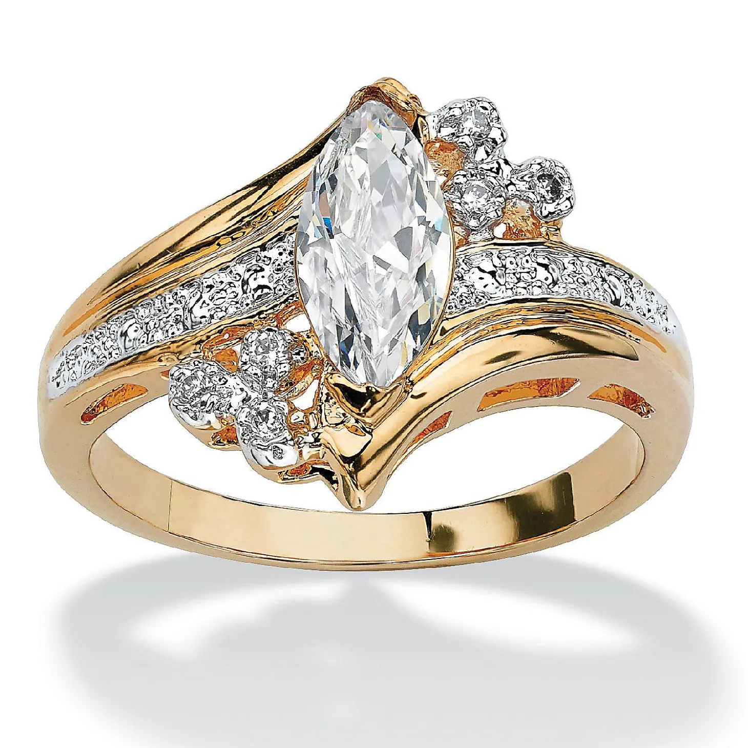 Palmbeach Jewelry Yellow Gold-Plated Marquise Cut Cubic Zirconia Bypass Engagement Ring Sizes 5-12
