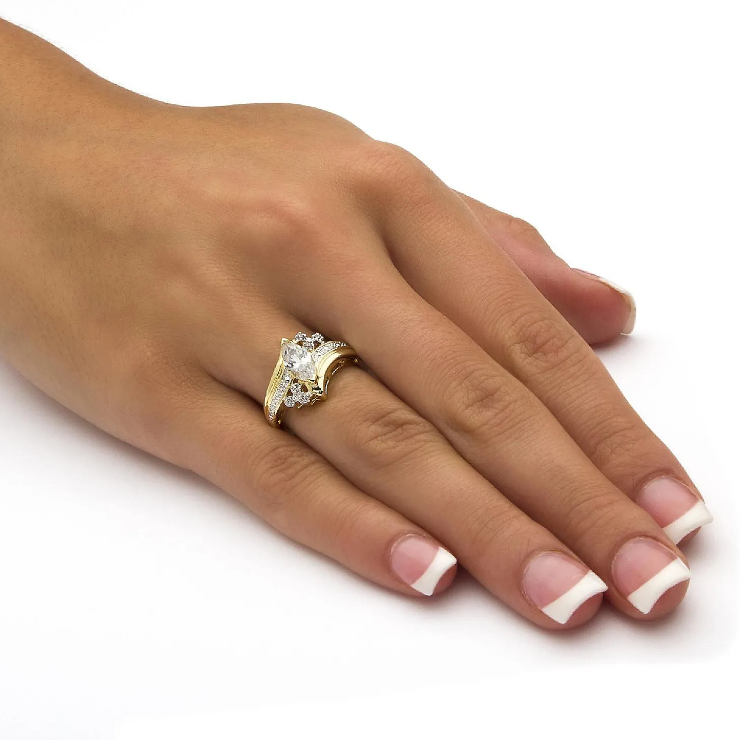 Palmbeach Jewelry Yellow Gold-Plated Marquise Cut Cubic Zirconia Bypass Engagement Ring Sizes 5-12