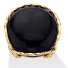 Palmbeach Jewelry Yellow Gold-Plated Natural Black Onyx Cabochon Pillow Ring Sizes 6-10