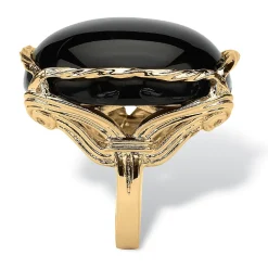 Palmbeach Jewelry Yellow Gold-Plated Natural Black Onyx Cabochon Pillow Ring Sizes 6-10