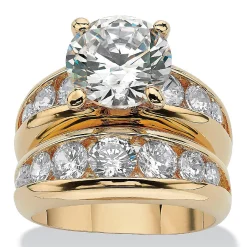 Palmbeach Jewelry Yellow Gold-Plated Round Cubic Zirconia Channel Set Bridal Ring Set Sizes 6-10