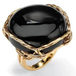 Palmbeach Jewelry Yellow Gold-Plated Natural Black Onyx Cabochon Pillow Ring Sizes 6-10