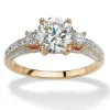 Palmbeach Jewelry Yellow Gold-Plated Sterling Silver Round Cubic Zirconia 3-Stone Bridal Ring Sizes 5-10
