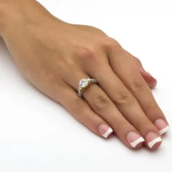 Palmbeach Jewelry Yellow Gold-Plated Sterling Silver Round Cubic Zirconia 3-Stone Bridal Ring Sizes 5-10