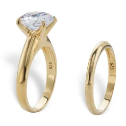 Palmbeach Jewelry Yellow Gold-Plated Sterling Silver Round Cubic Zirconia Solitaire Bridal Ring Set Sizes 5-10