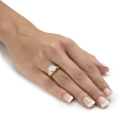 Palmbeach Jewelry Yellow Gold-Plated Sterling Silver Round Cubic Zirconia Solitaire Bridal Ring Set Sizes 5-10