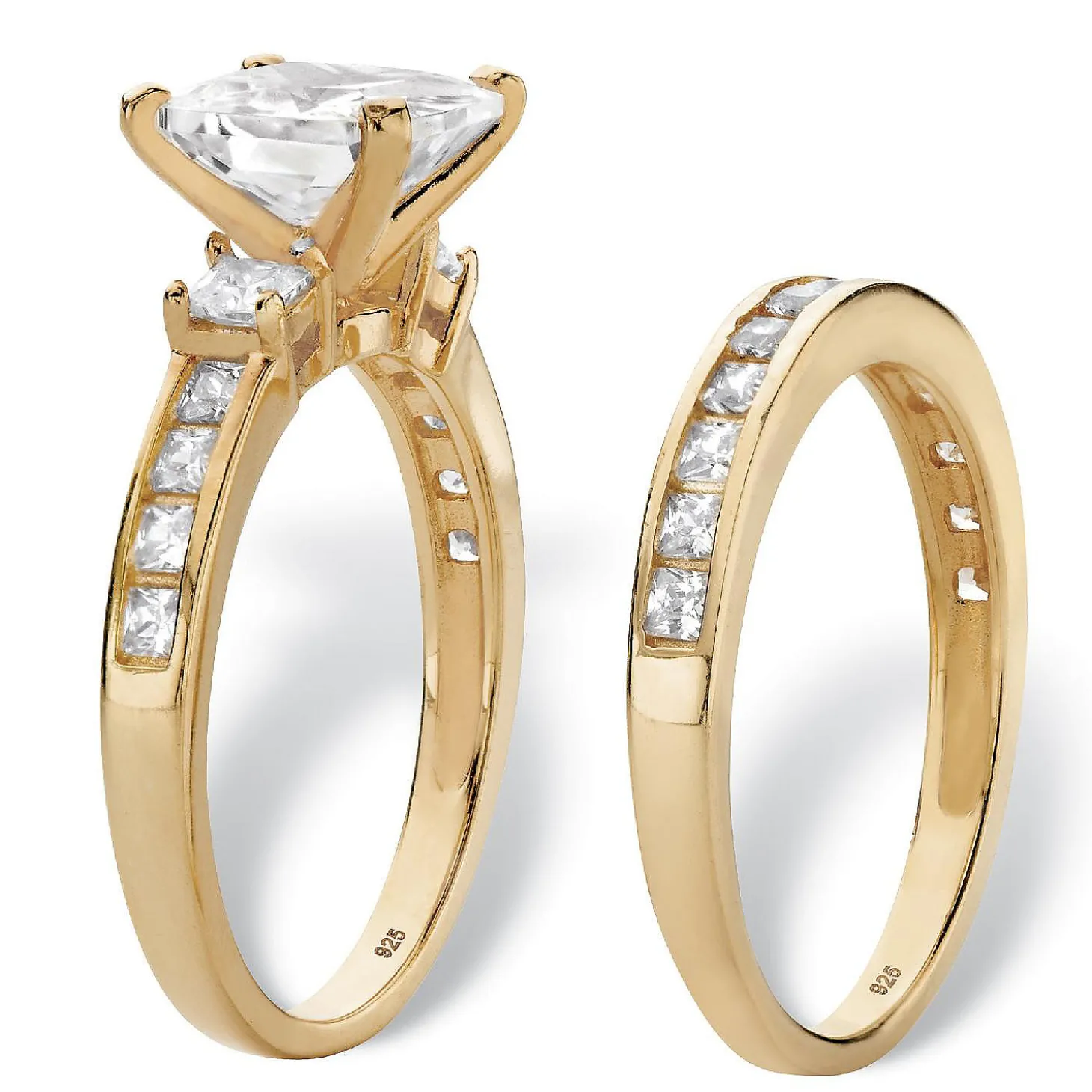 Palmbeach Jewelry Yellow Gold-Plated Sterling Silver Princess Cut Cubic Zirconia Bridal Ring Set Sizes 6-10