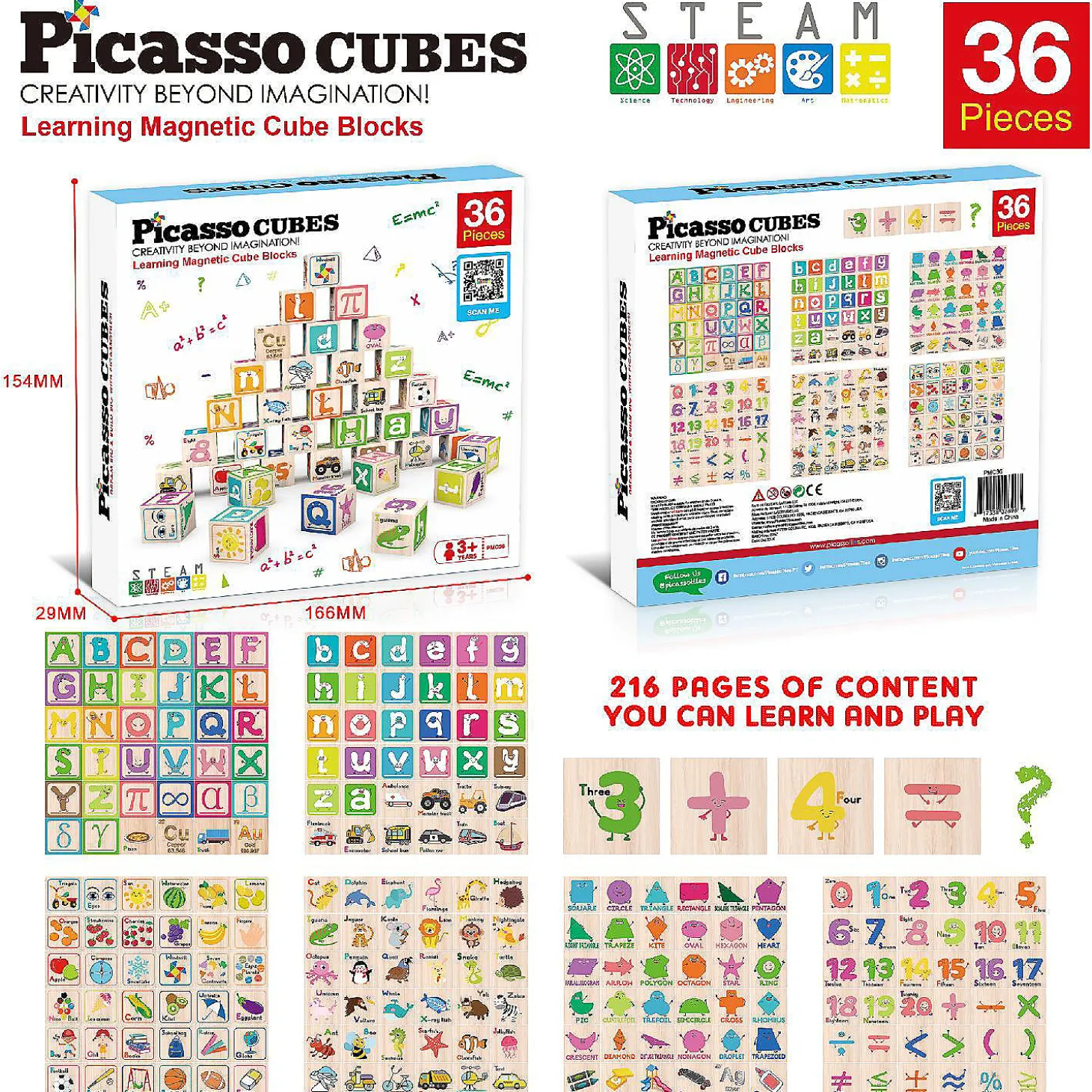 Picassotiles 36 Piece Letter & Alphabet Magnetic Cubes