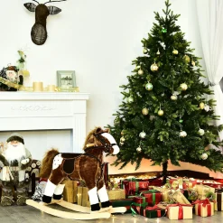 Qaba Kids Plush Toy Rocking Horse Pony Toddler Ride On Animal For Girls Pink Birthday Gifts With Realistic Sounds Brown