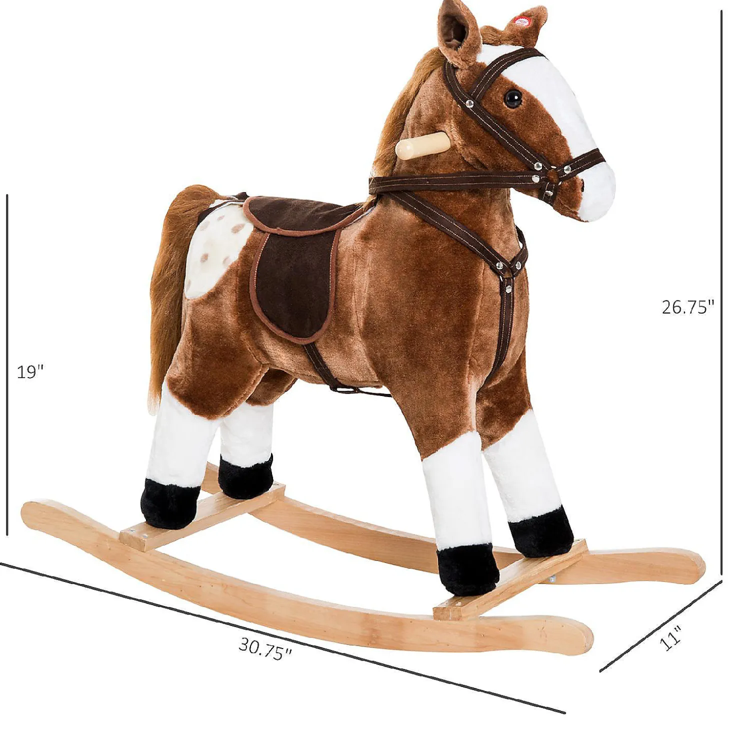 Qaba Kids Plush Toy Rocking Horse Pony Toddler Ride On Animal For Girls Pink Birthday Gifts With Realistic Sounds Brown