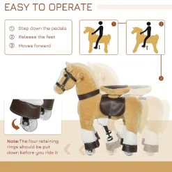 Qaba Ride On Walking Rolling Kids Horse With Easy Rolling Wheels Soft Huggable Body And A Large Size For Kids 3 8 Years