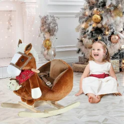 Qaba Rocking Horse Plush W/Music 18-36Mo Brown