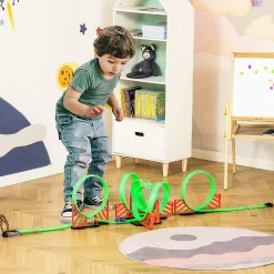 Qaba Track Builder Loop Kit Criss Cross Track Set Starter Kit With Pull Back Cars For 3 6 Years Old Boys And Girls Green