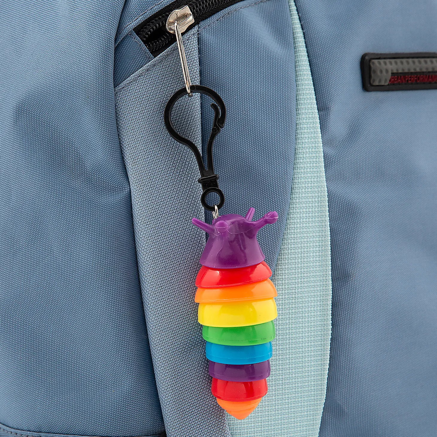 Rainbow Fidget Slug Backpack Clip Keychains - 24 Pc.