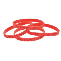 Red Ribbon Thin Silicone Bracelets - 24 Pc.
