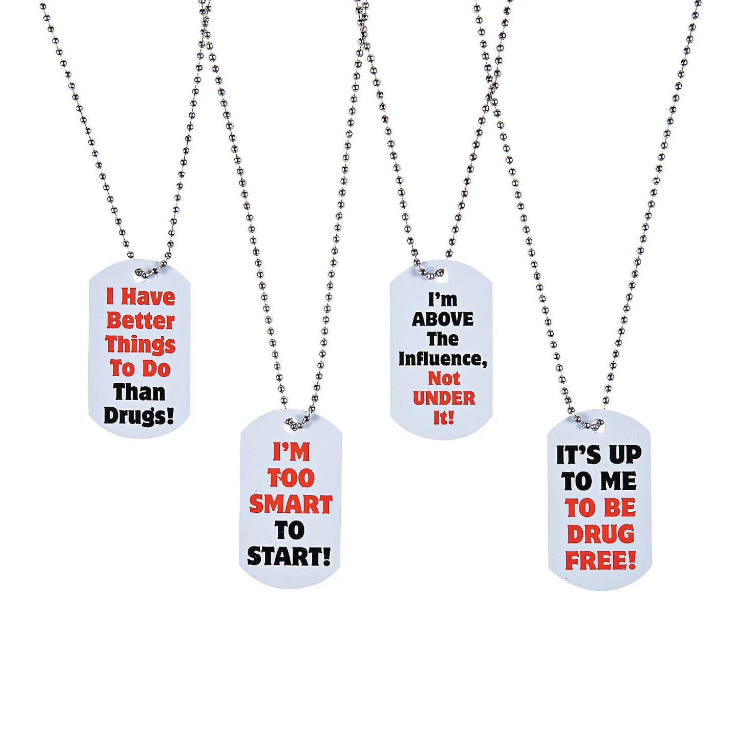 Red Ribbon Week Dog Tag Necklaces - 12 Pc.