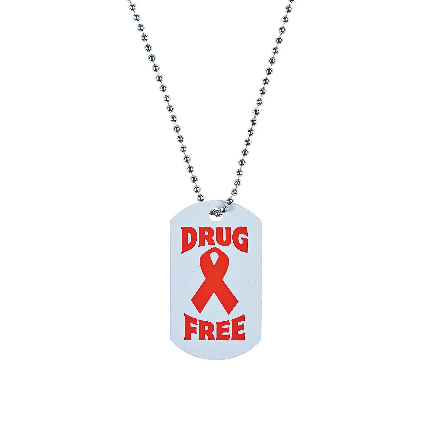 Red Ribbon Week Dog Tag Necklaces - 12 Pc.