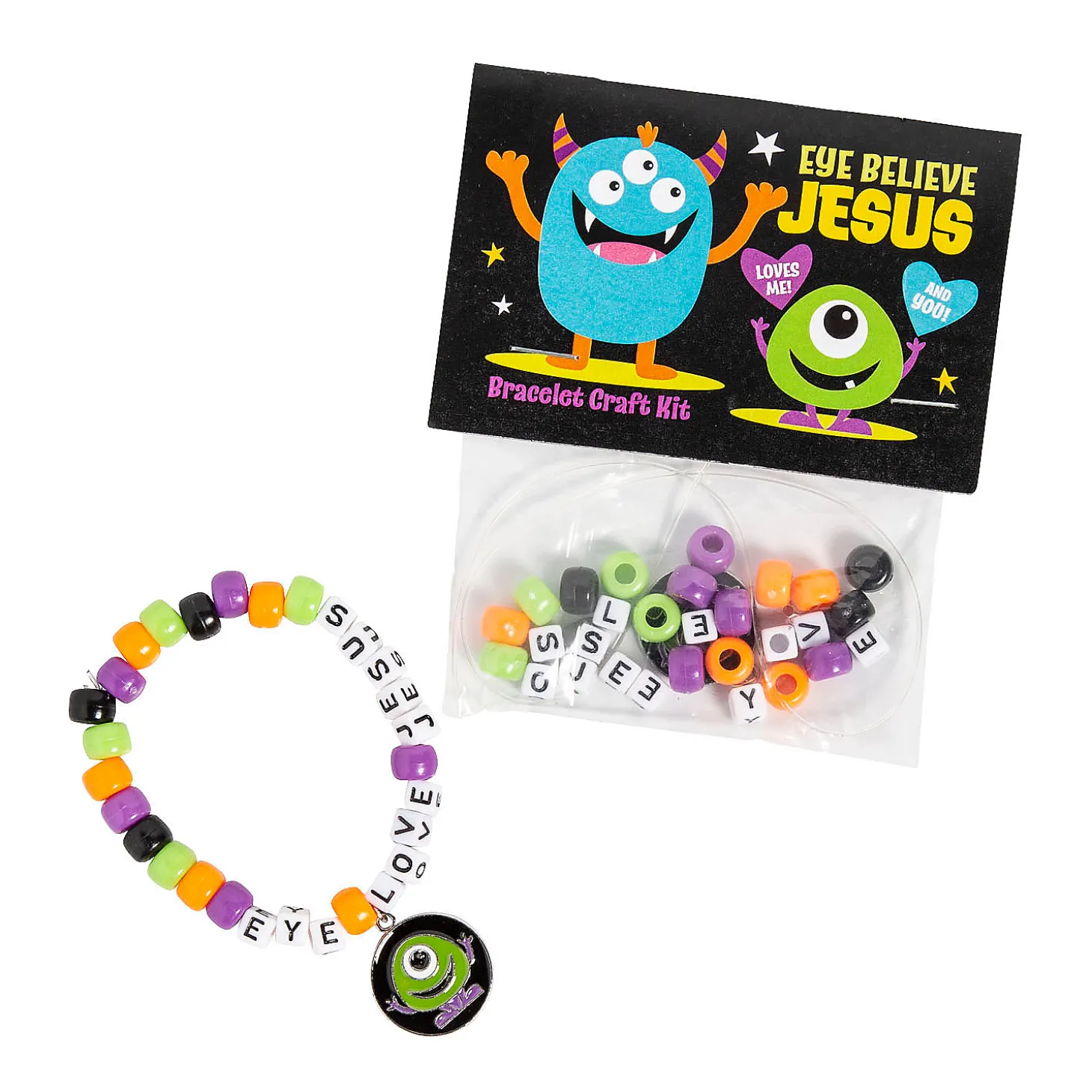 Religious Halloween Monster Pony Bead Bracelet Craft Kit - Makes 12