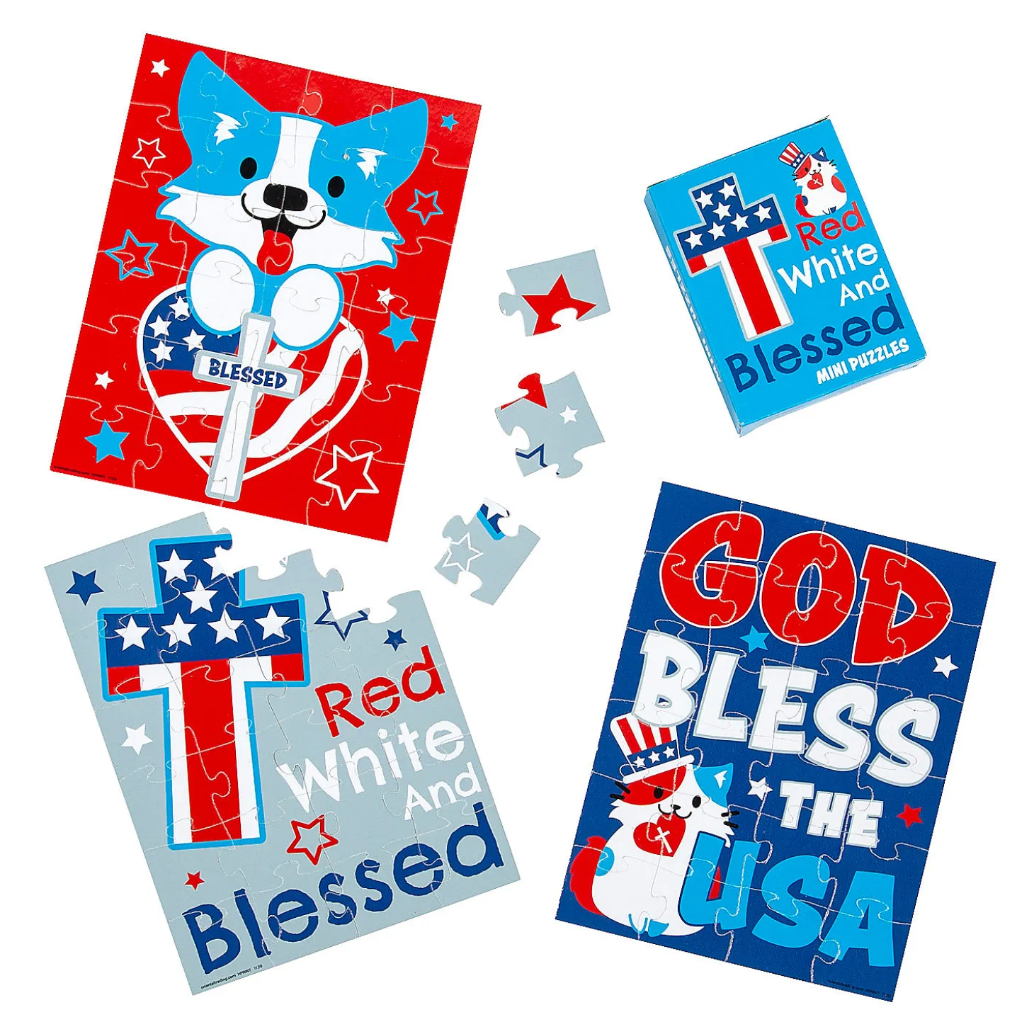 Religious Patriotic Jigsaw Puzzles- Set Of 12