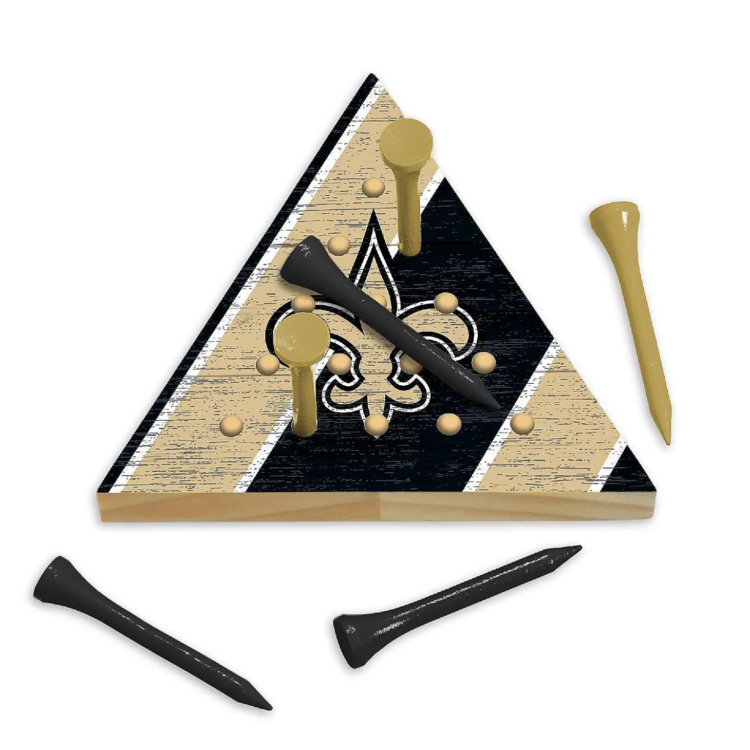 Rico Industries Nfl Football New Orleans Saints 4.5" X 4" Wooden Travel Sized Pyramid Game - Toy Peg Games - Triangle - Family Fun