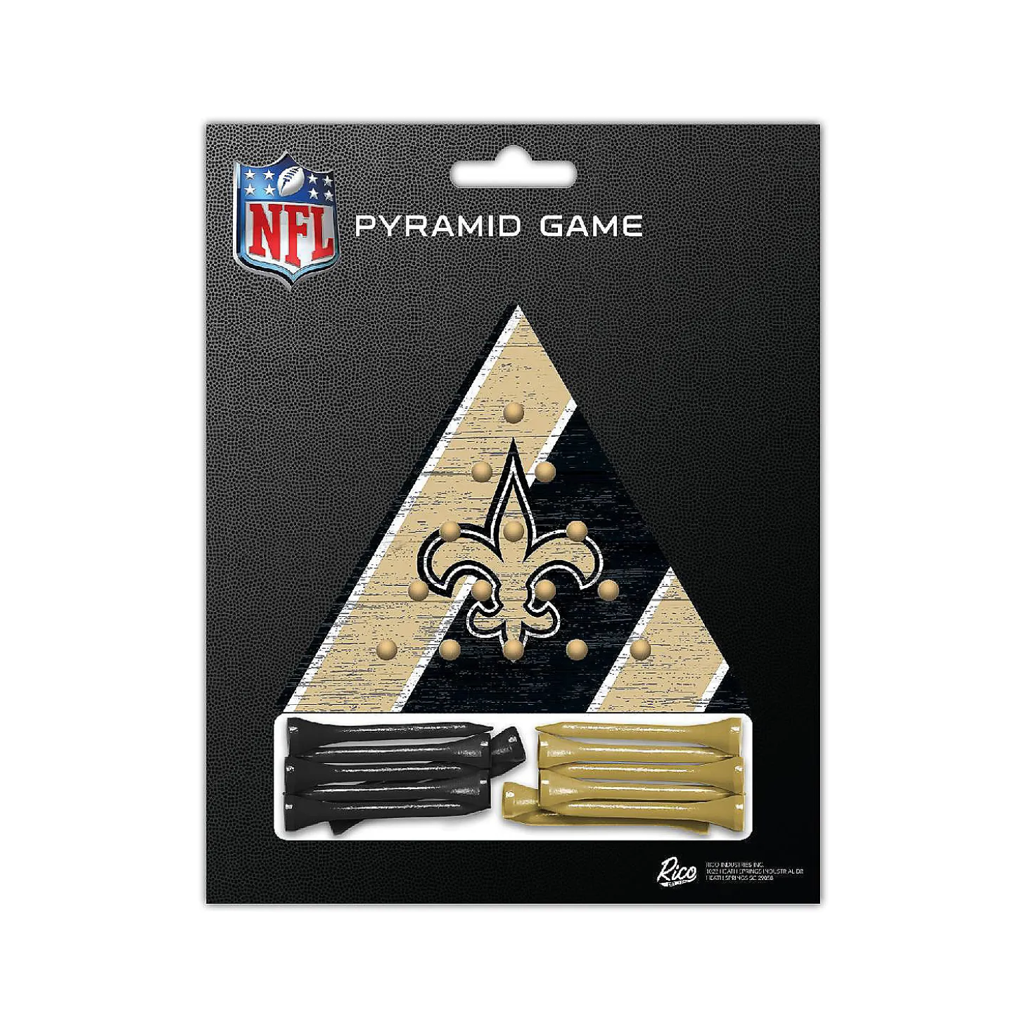 Rico Industries Nfl Football New Orleans Saints 4.5" X 4" Wooden Travel Sized Pyramid Game - Toy Peg Games - Triangle - Family Fun
