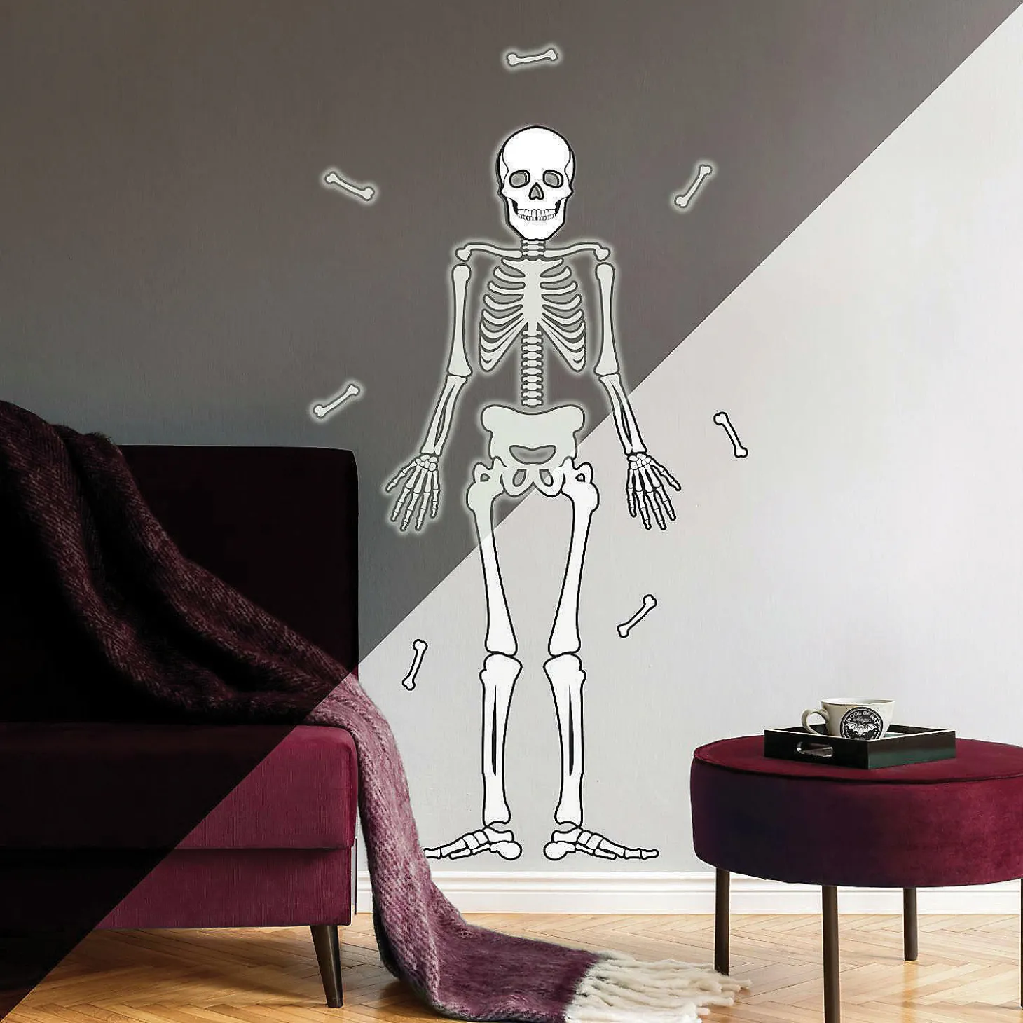 Roommates Skeleton Glow In The Dark Peel And Stick Giant Wall Decals