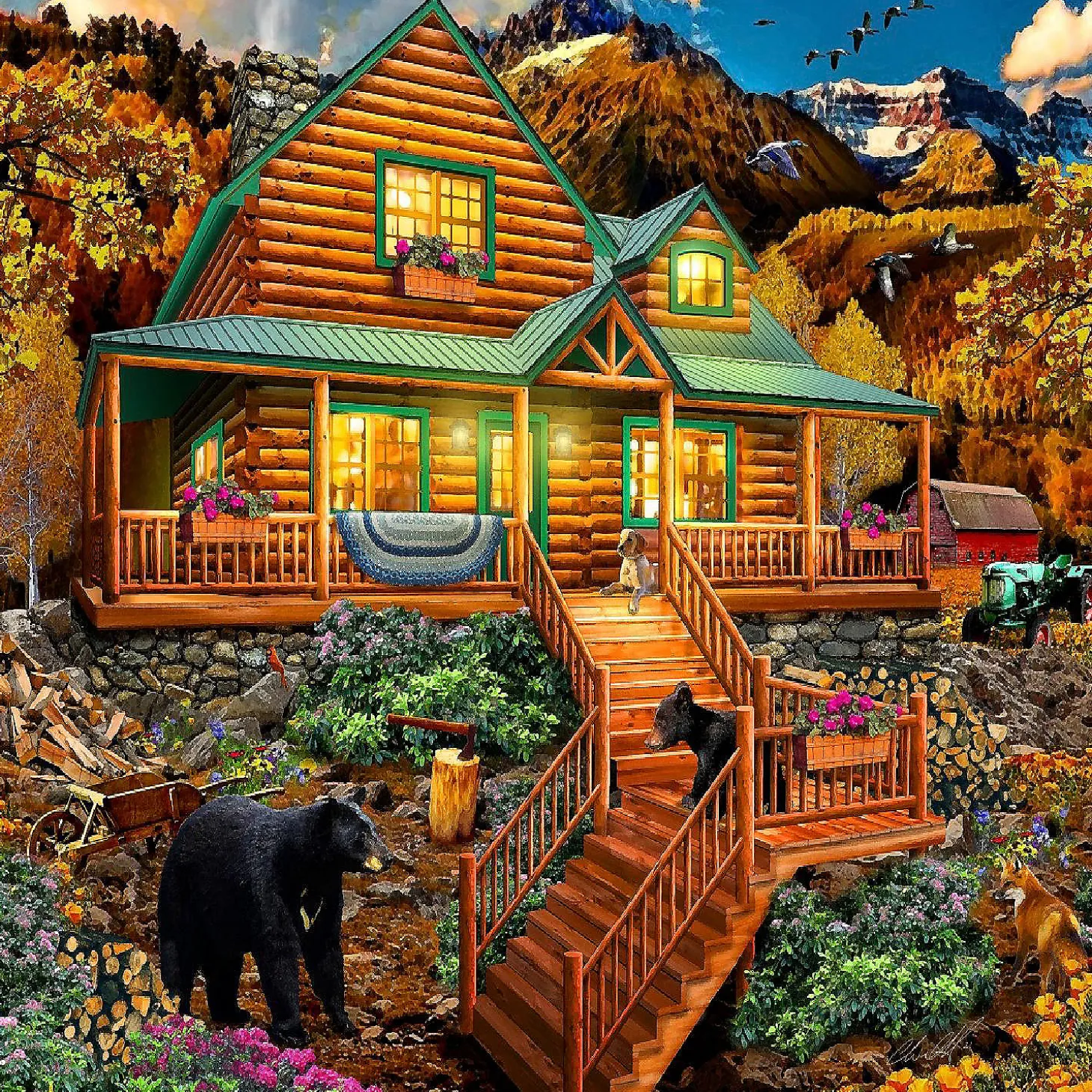 Sunsout Mountain Cabin Visitors 1000 Pc Large Pieces Jigsaw Puzzle