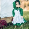 The Queen's Treasures 18 Inch Girl Doll Clothes, Little House On The Prairie Dress Outfit, Green American Calico Dress And Bonnet With White Apron
