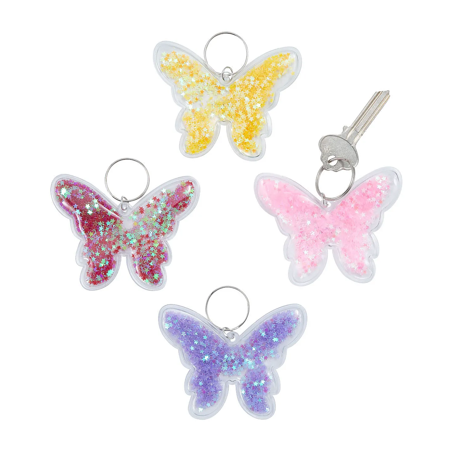 Transparent Confetti Butterfly Keychains - 12 Pc.