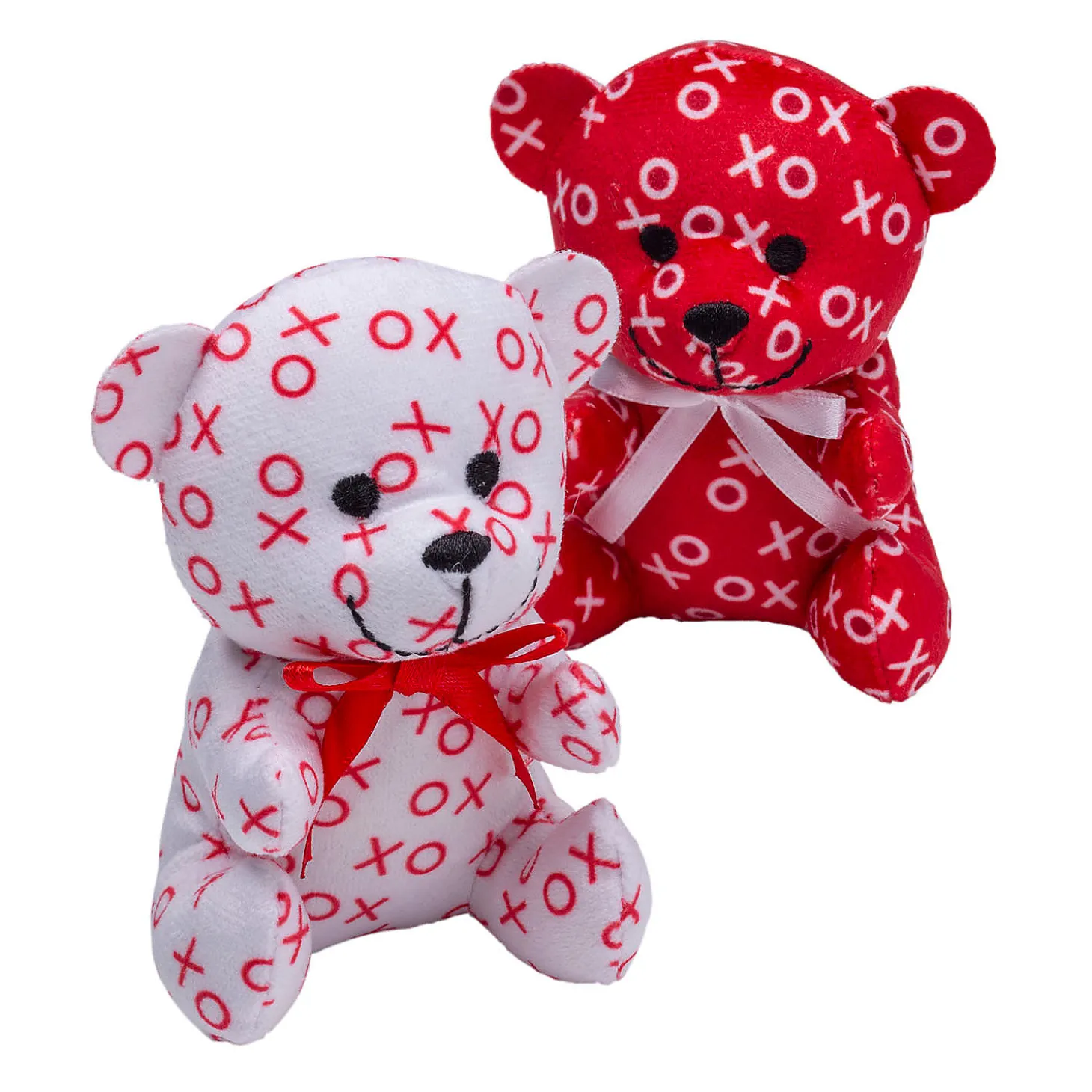 Valentine's Day Mini Red & White Hugs & Kisses Stuffed Bears - 12 Pc.