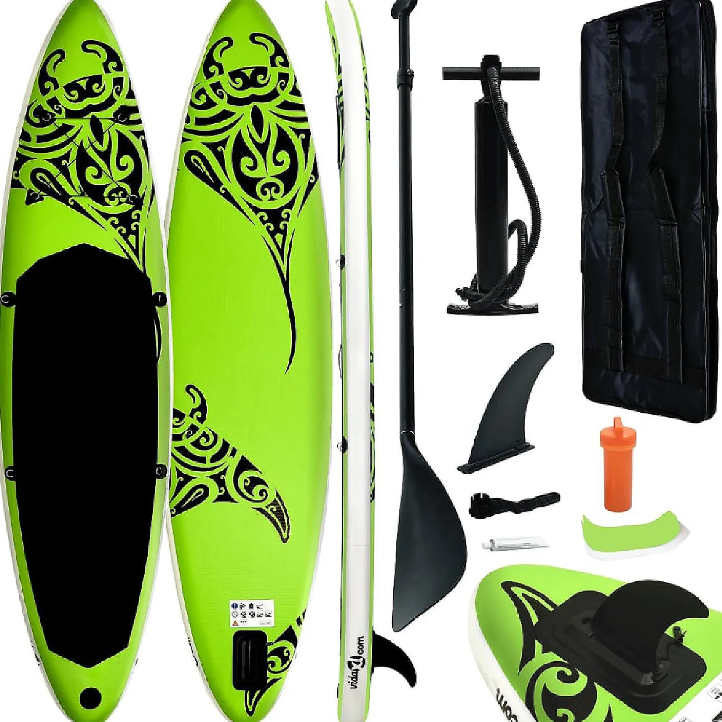 Vidaxl Inflatable Stand Up Paddleboard Set 144.1"X29.9"X5.9" Green