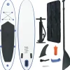 Vidaxl Stand Up Paddle Board Set Sup Surfboard Inflatable Blue And White