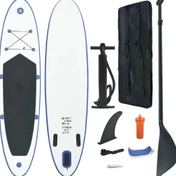 Vidaxl Stand Up Paddle Board Set Sup Surfboard Inflatable Blue And White