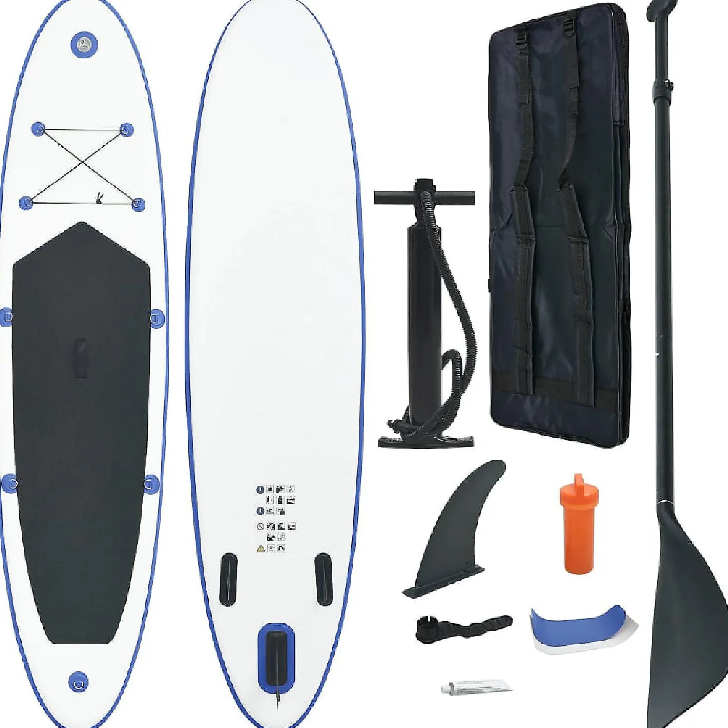 Vidaxl Stand Up Paddle Board Set Sup Surfboard Inflatable Blue And White