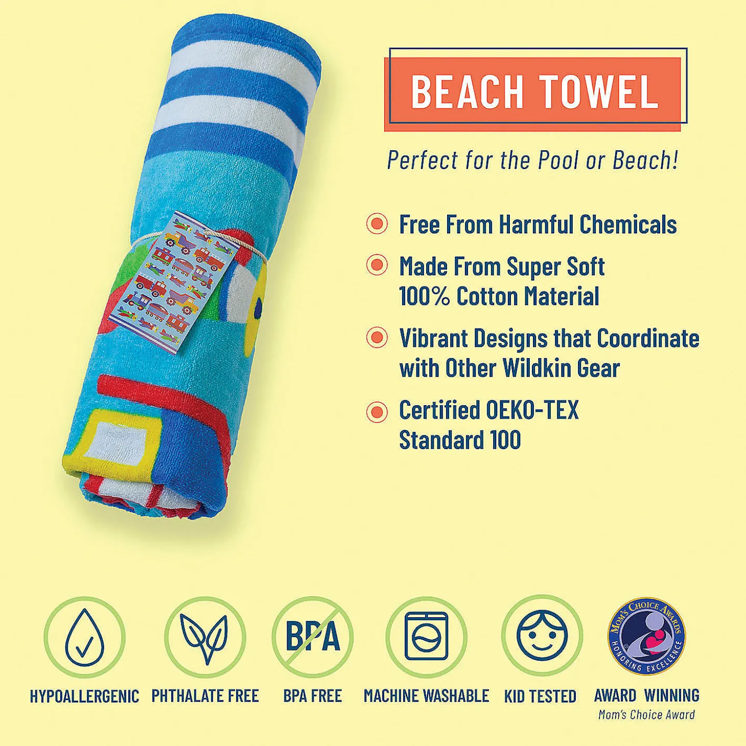 Wildkin Trains, Planes & Trucks 100% Cotton Beach Towel