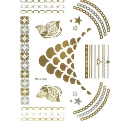 Wrapables Large Metallic Gold Silver And Black Body Art Temporary Tattoos, Statement Necklace, Chains, Bands