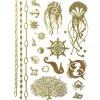 Wrapables Large Metallic Gold Silver And Black Body Art Temporary Tattoos, Aquatic Life