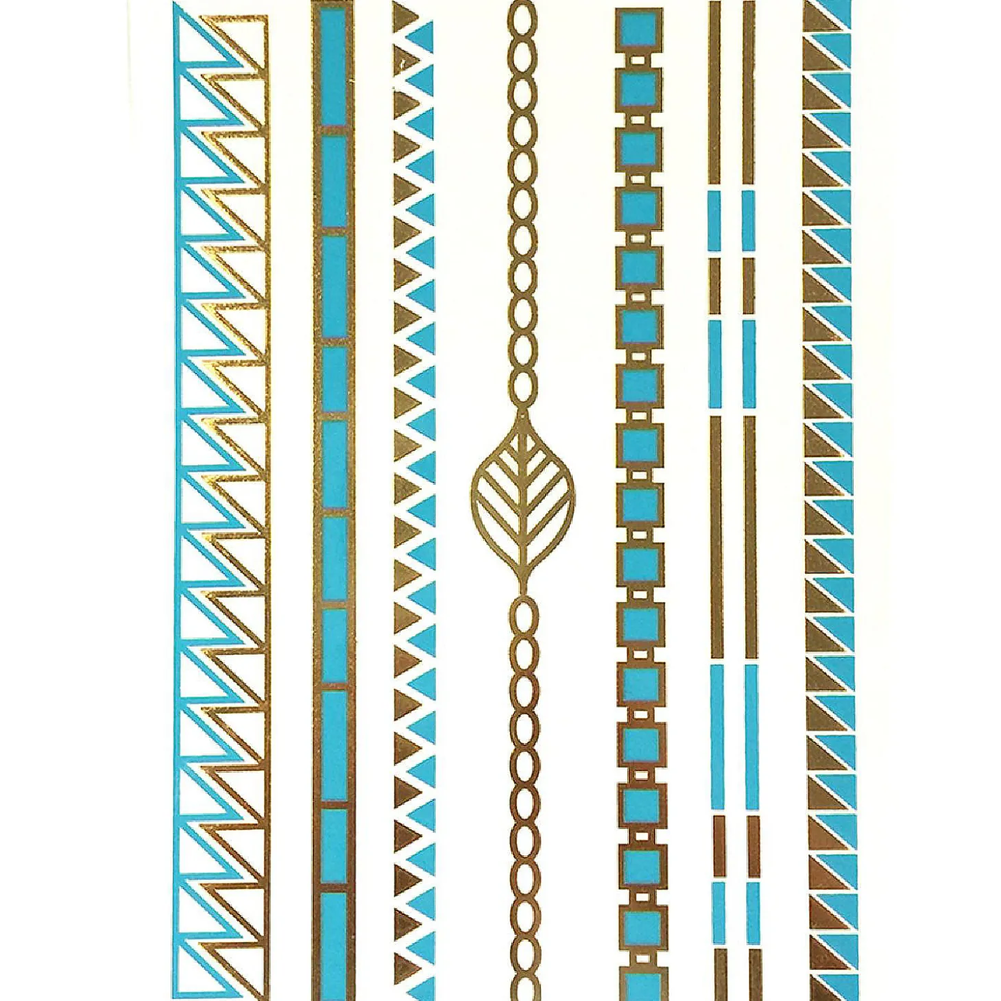 Wrapables Large Metallic Gold Silver And Black Body Art Temporary Tattoos, Geo-Leaf Bands