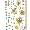 Wrapables Large Metallic Gold Silver And Black Body Art Temporary Tattoos, Sun, Moon, Stars