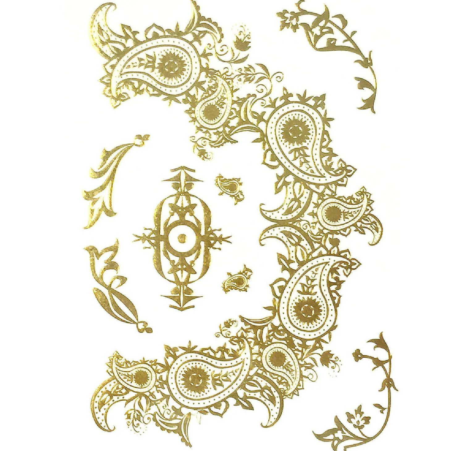 Wrapables Large Metallic Gold Silver And Black Body Art Temporary Tattoos, Boteh Motif