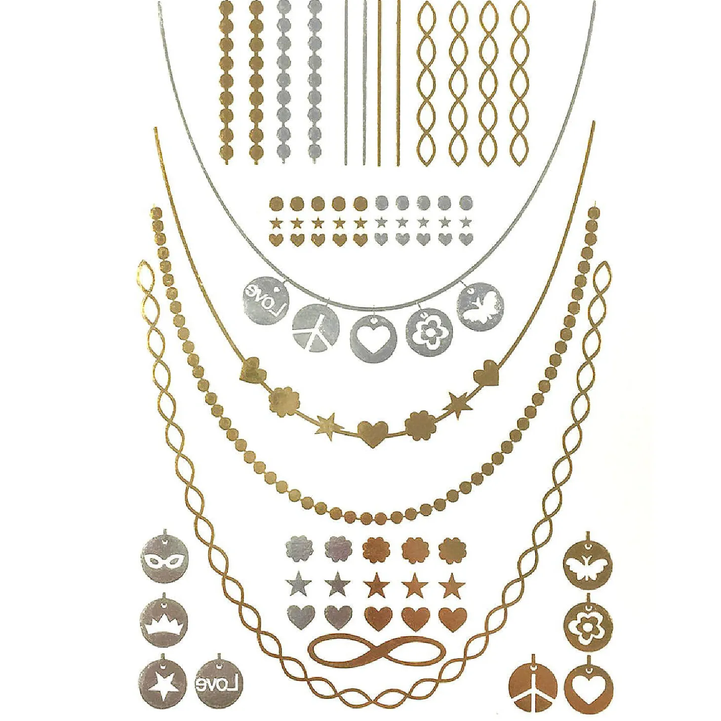 Wrapables Large Metallic Gold Silver And Black Body Art Temporary Tattoos, Lucky Charms